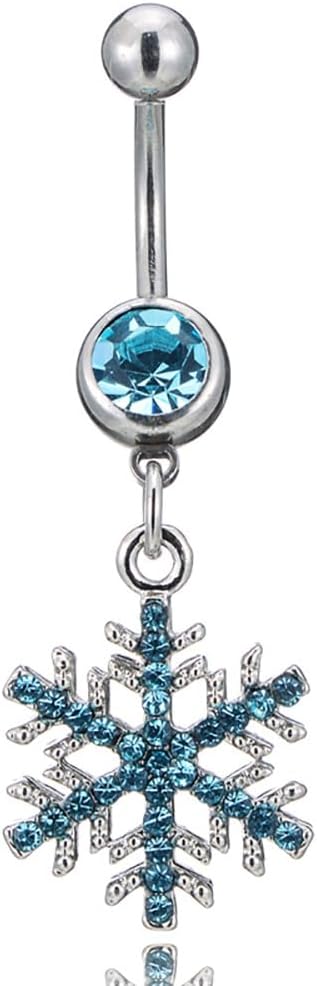14G Sparkle Rhinestone Snowflake Dangle Belly Button Ring for Women - Hypoallergenic Surgical Steel Navel Rings Curved Barbell - Dainty Winter Body Piercing Jewelry - 我的商店我的商店我的商店