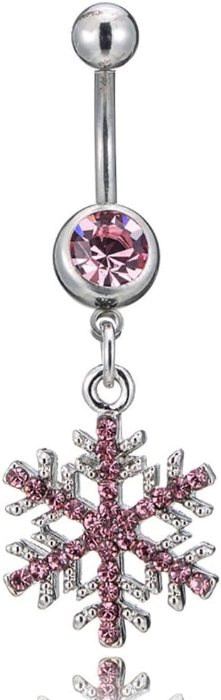 14G Sparkle Rhinestone Snowflake Dangle Belly Button Ring for Women - Hypoallergenic Surgical Steel Navel Rings Curved Barbell - Dainty Winter Body Piercing Jewelry - 我的商店我的商店我的商店