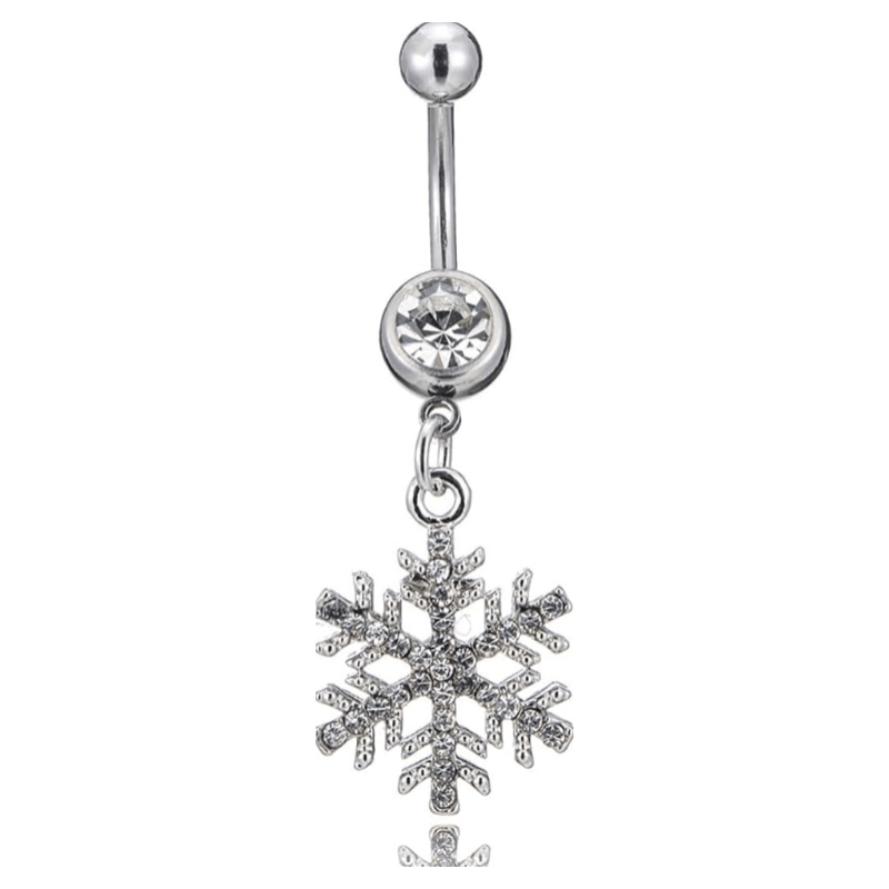 14G Sparkle Rhinestone Snowflake Dangle Belly Button Ring for Women - Hypoallergenic Surgical Steel Navel Rings Curved Barbell - Dainty Winter Body Piercing Jewelry - QIAO Crystal我的商店QIAO Crystal