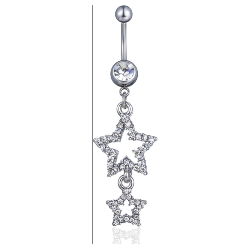 14G Sparkle Star Dangle Belly Button Rings for Women Surgical Steel Belly Navel Piercing Barbell Dangling Body Piercing Jewelry - 我的商店我的商店我的商店