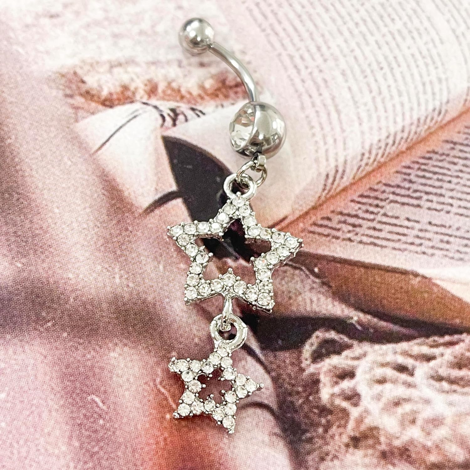 14G Sparkle Star Dangle Belly Button Rings for Women Surgical Steel Belly Navel Piercing Barbell Dangling Body Piercing Jewelry - 我的商店我的商店我的商店