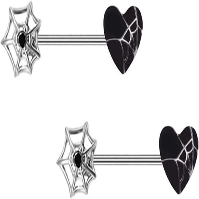 14G Spider Web Heart Asymmetrical Nipple Rings Stainless Steel Acrylic Nipple Piercing Jewelry