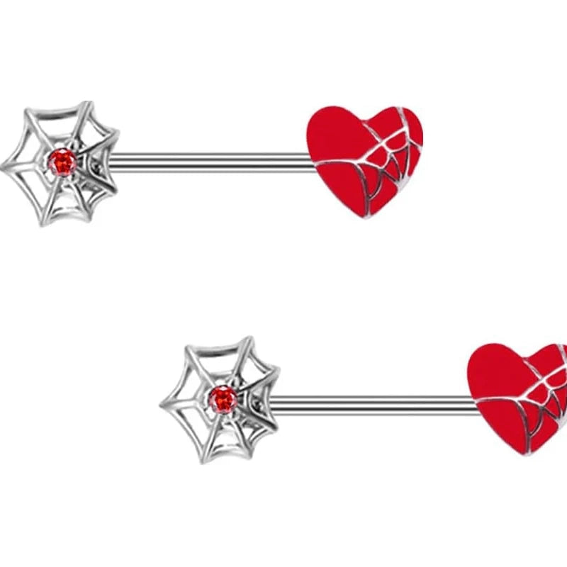 14G Spider Web Heart Asymmetrical Nipple Rings Stainless Steel Acrylic Nipple Piercing Jewelry