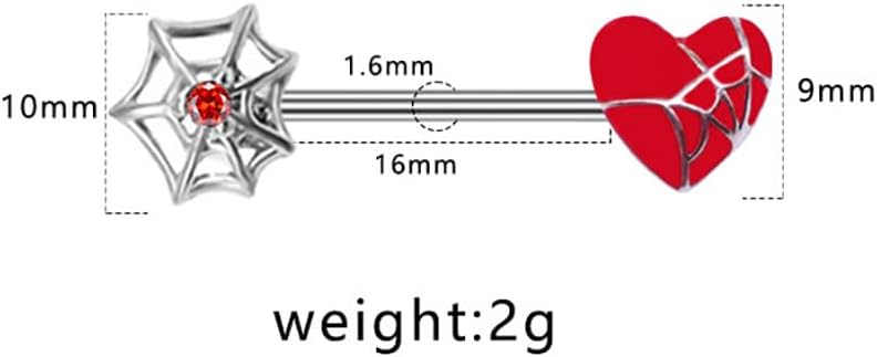 14G Spider Web Heart Asymmetrical Nipple Rings for Women Stainless Steel Acrylic Nipple Barbell Studs Rings Nipple Piercing Jewelry - QIAO CrystalQIAO CrystalQIAO Crystal