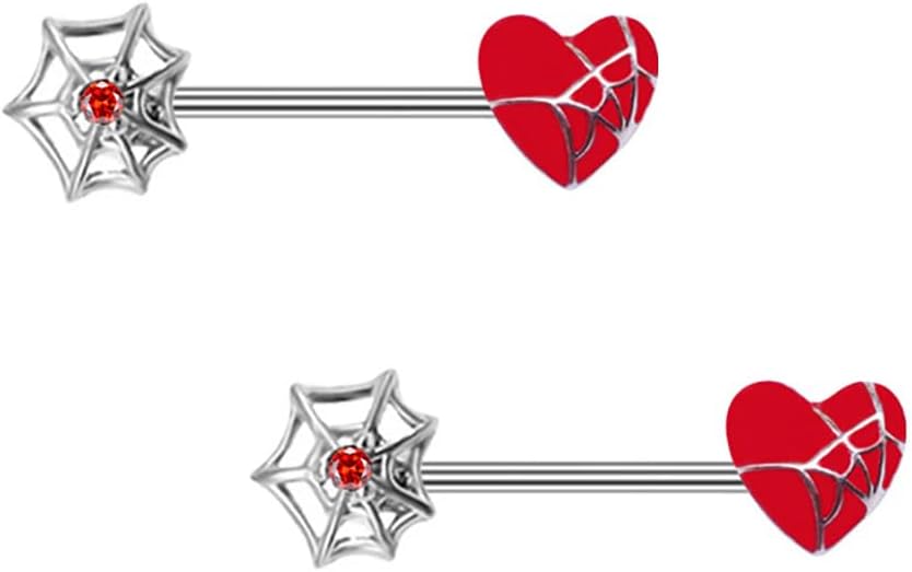 14G Spider Web Heart Asymmetrical Nipple Rings for Women Stainless Steel Acrylic Nipple Barbell Studs Rings Nipple Piercing Jewelry - QIAO CrystalQIAO CrystalQIAO Crystal