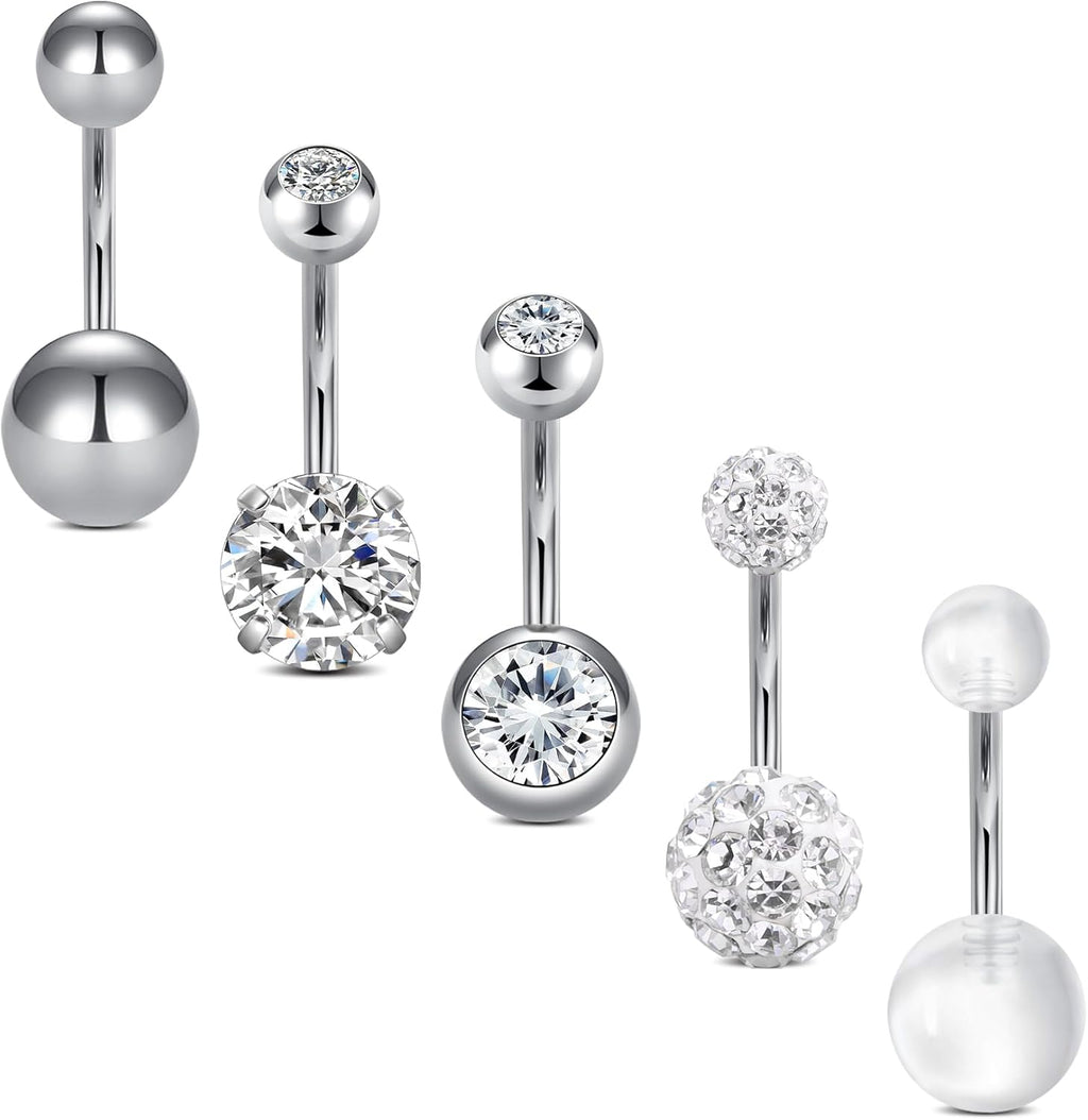 14G Stainless Steel Belly Button Rings 10mm 3/8" Barbell Belly Navel Rings Piercing for Women - 我的商店我的商店我的商店