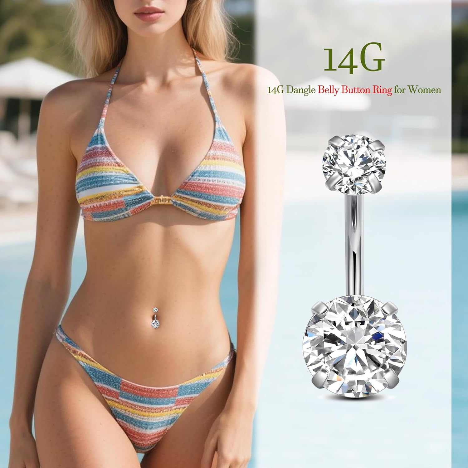 14G Stainless Steel Belly Button Rings 10mm 3/8" Barbell Belly Navel Rings Piercing for Women - 我的商店我的商店我的商店