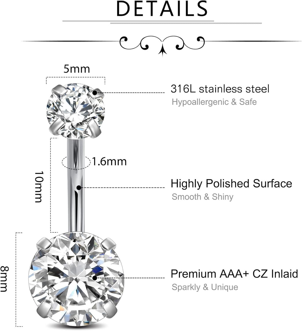 14G Stainless Steel Belly Button Rings 10mm 3/8" Barbell Belly Navel Rings Piercing for Women - 我的商店我的商店我的商店