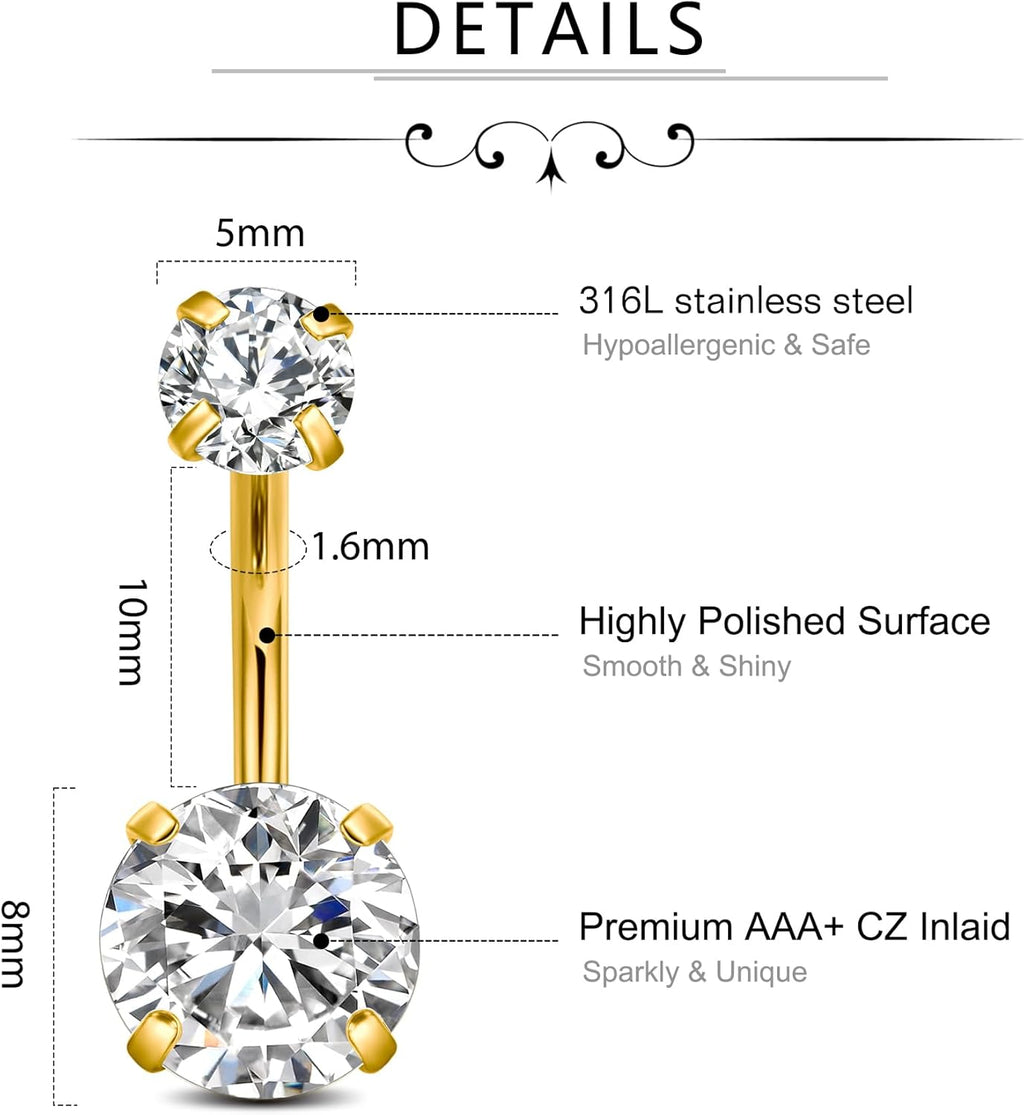 14G Stainless Steel Belly Button Rings 10mm 3/8" Barbell Belly Navel Rings Piercing for Women - 我的商店我的商店我的商店