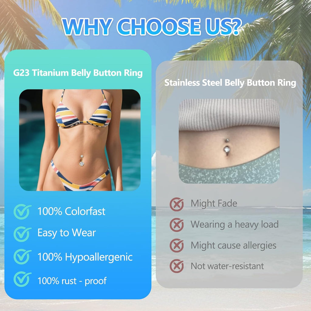 14G Stainless Steel Belly Button Rings 10mm 3/8" Barbell Belly Navel Rings Piercing for Women - 我的商店我的商店我的商店