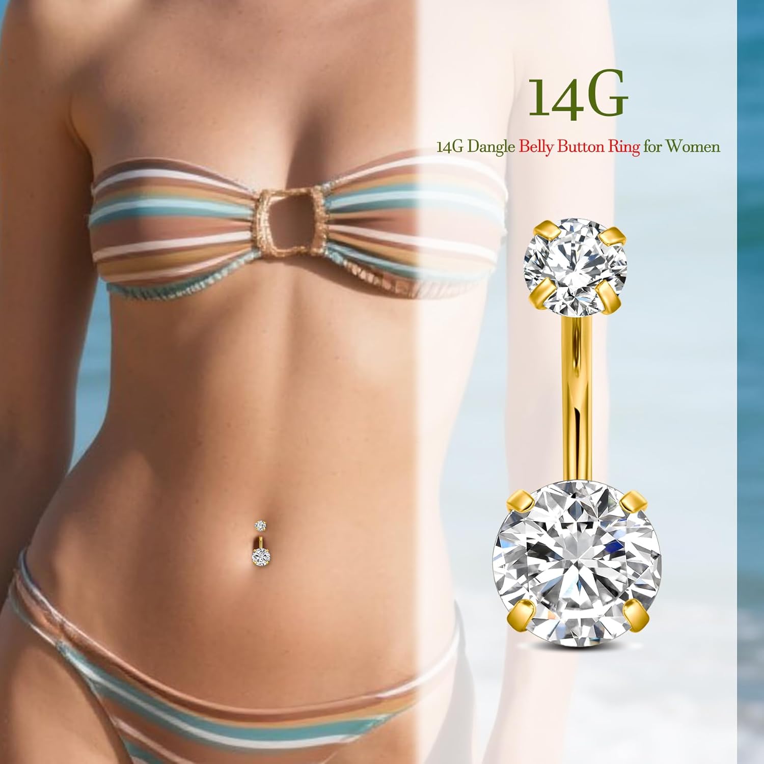 14G Stainless Steel Belly Button Rings 10mm 3/8" Barbell Belly Navel Rings Piercing for Women - 我的商店我的商店我的商店