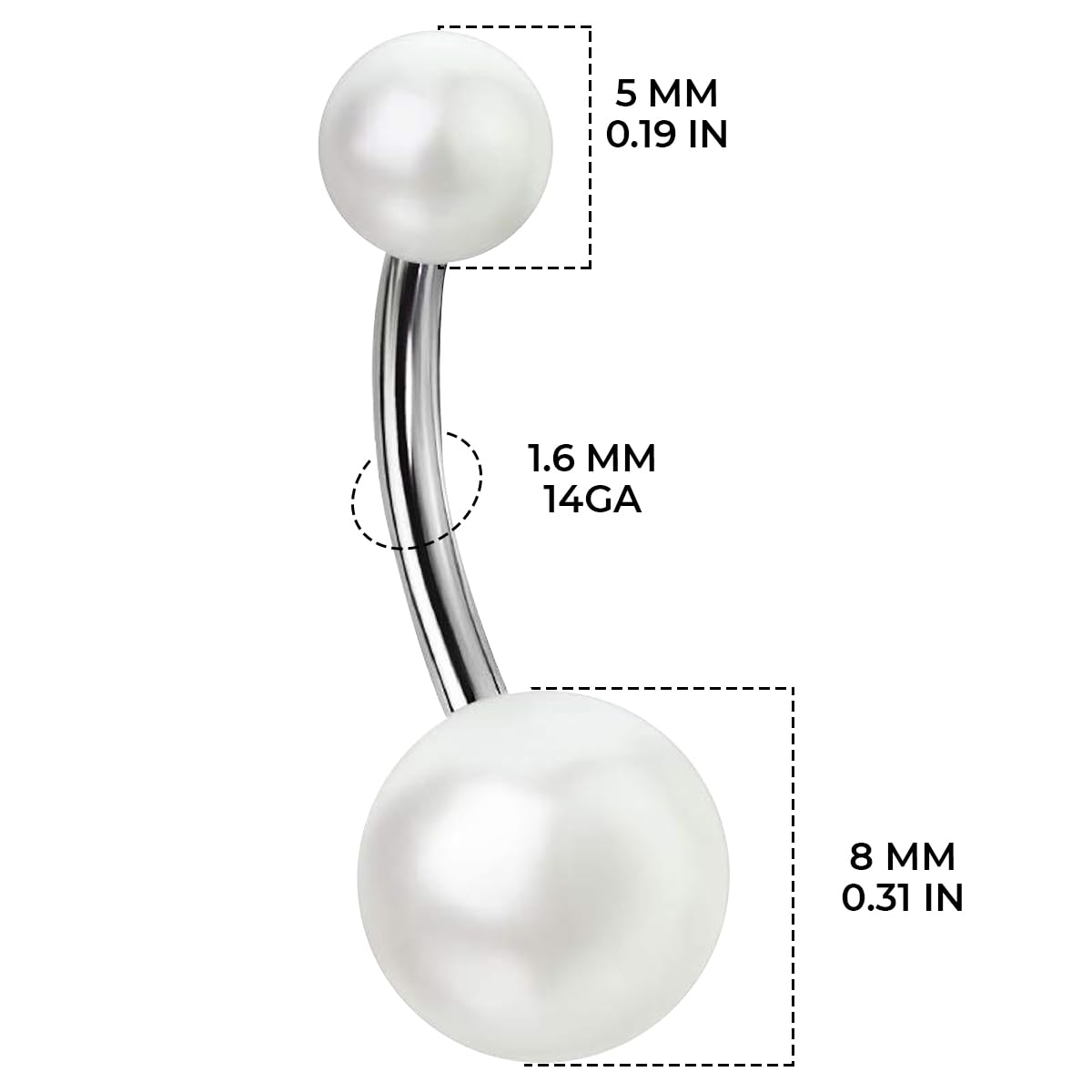 14G Stainless Steel Belly Button Rings for Women Girls Navel Rings Faux Synthetic Pearl Acrylic Balls Body Piercing - QIAO Crystal我的商店QIAO Crystal