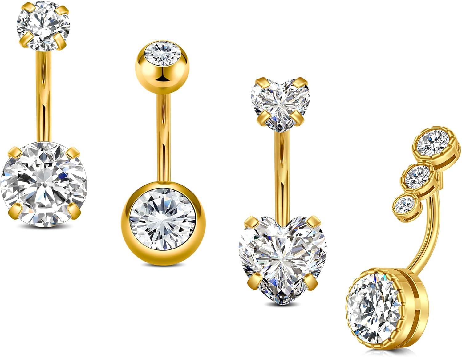 14G Stainless Steel Belly Button Rins, Heart CZ Belly Barbell Piercings, Cute Navel Piercing Jewelry For Women - 我的商店我的商店我的商店