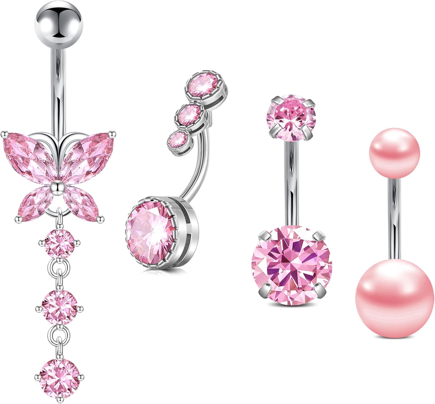 14G Stainless Steel Belly Button Rins, Heart CZ Belly Barbell Piercings, Cute Navel Piercing Jewelry For Women - 我的商店我的商店我的商店