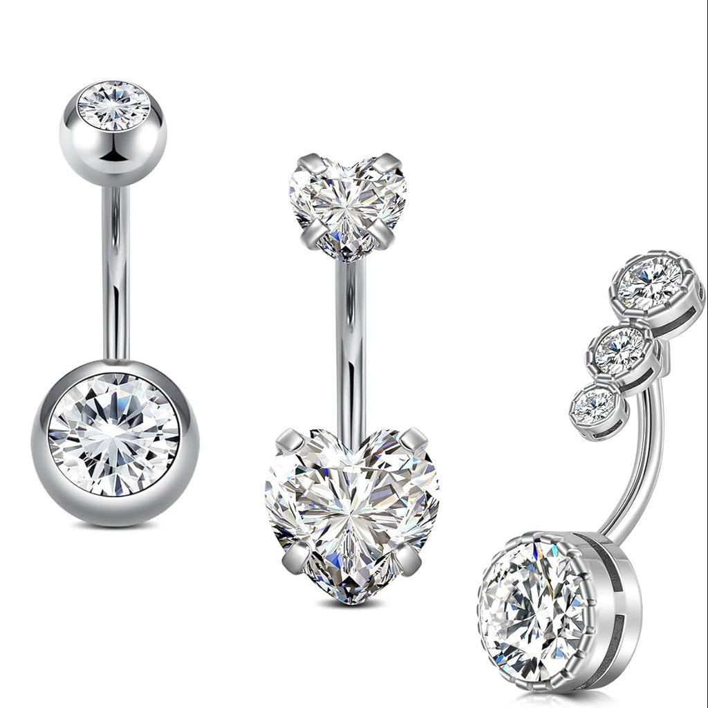 14G Stainless Steel Belly Button Rins, Heart CZ Belly Barbell Piercings, Cute Navel Piercing Jewelry For Women - 我的商店我的商店我的商店