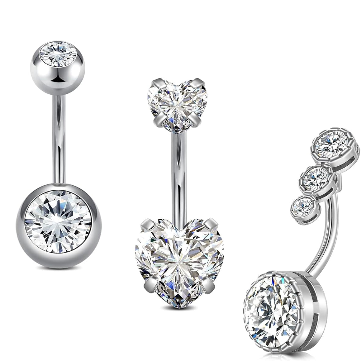 14G Stainless Steel Belly Button Rins, Heart CZ Belly Barbell Piercings, Cute Navel Piercing Jewelry For Women - 我的商店我的商店我的商店