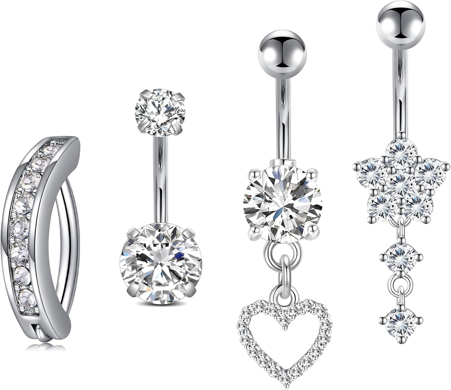 14G Stainless Steel Belly Button Rins, Heart CZ Belly Barbell Piercings, Cute Navel Piercing Jewelry For Women - 我的商店我的商店我的商店