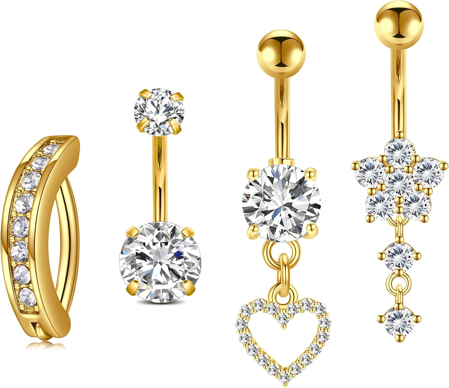 14G Stainless Steel Belly Button Rins, Heart CZ Belly Barbell Piercings, Cute Navel Piercing Jewelry For Women - 我的商店我的商店我的商店