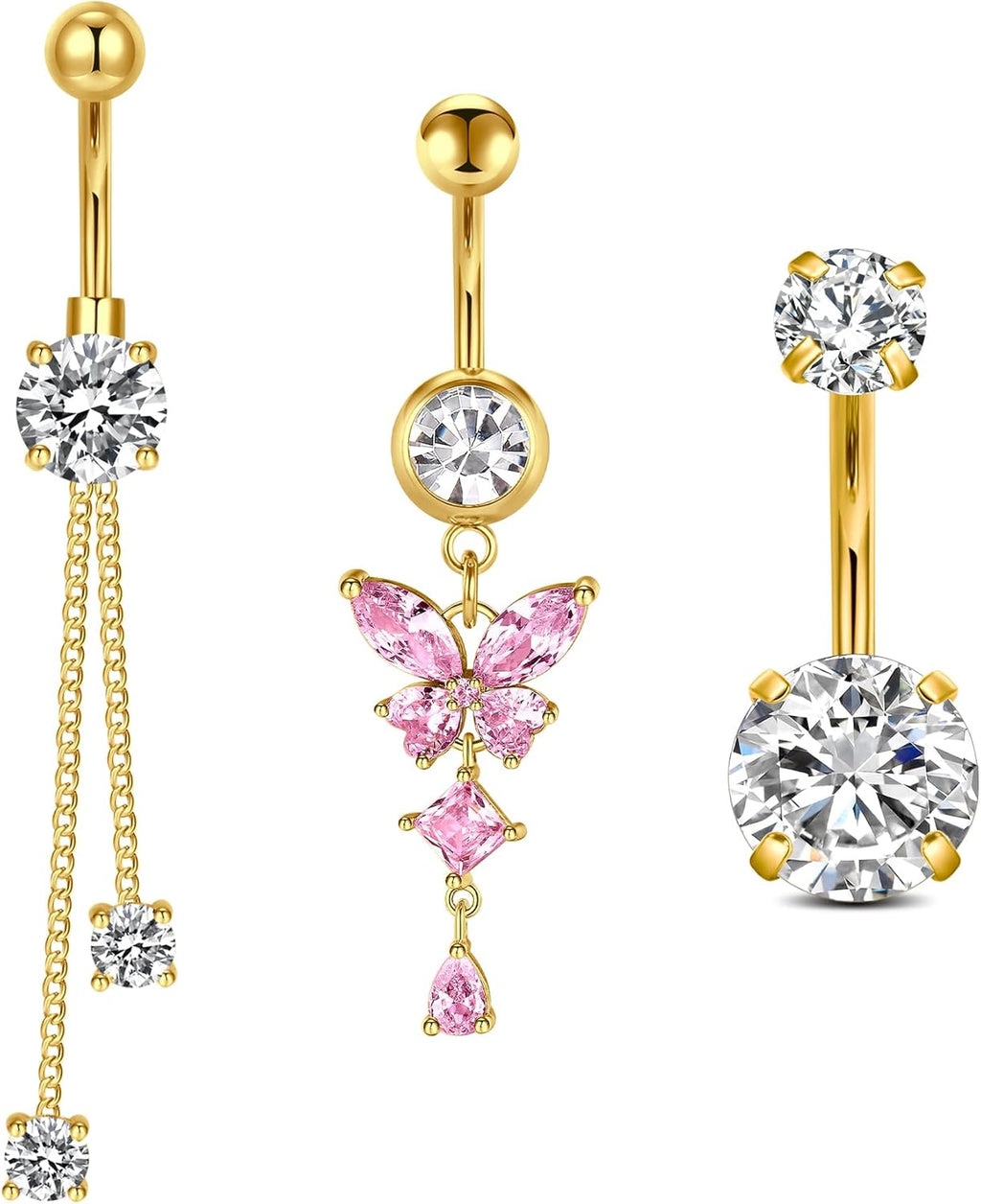 14G Stainless Steel Belly Button Rins, Heart CZ Belly Barbell Piercings, Cute Navel Piercing Jewelry For Women - 我的商店我的商店我的商店