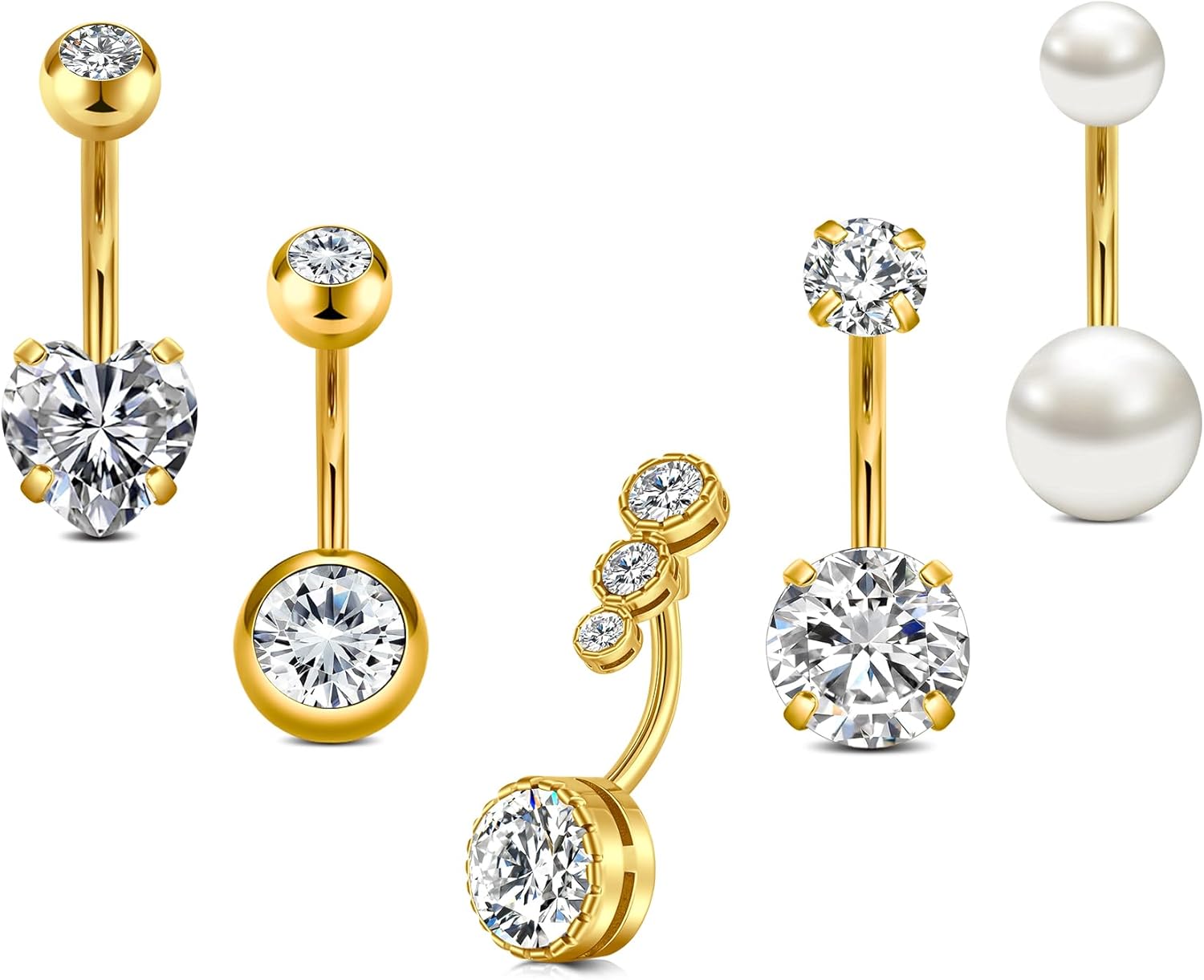 14G Stainless Steel Belly Button Rins, Heart CZ Belly Barbell Piercings, Cute Navel Piercing Jewelry For Women - 我的商店我的商店我的商店