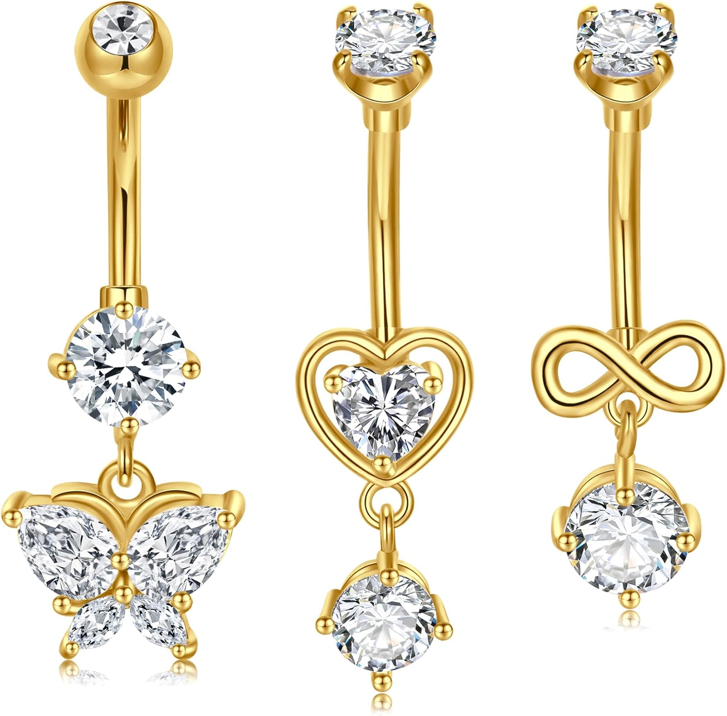 14G Stainless Steel Belly Button Rins, Heart CZ Belly Barbell Piercings, Cute Navel Piercing Jewelry For Women - 我的商店我的商店我的商店