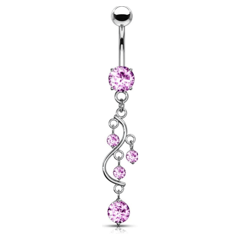 14G Stainless Steel Cascading CZ Crystal Vine Dangling Belly Button Ring - QIAO Crystal我的商店QIAO Crystal