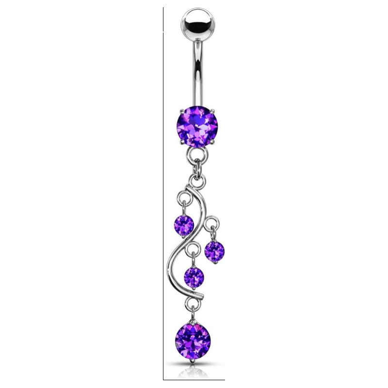 14G Stainless Steel Cascading CZ Crystal Vine Dangling Belly Button Ring - 我的商店我的商店我的商店
