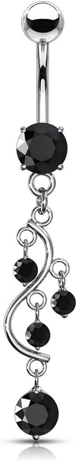 14G Stainless Steel Cascading CZ Crystal Vine Dangling Belly Button Ring - 我的商店我的商店我的商店