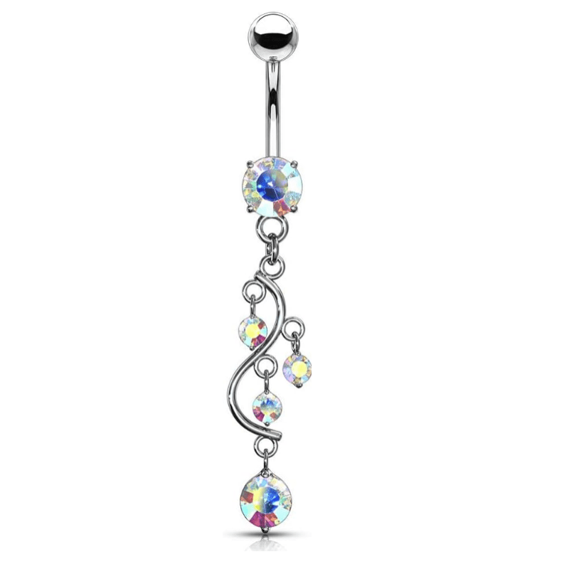 14G Stainless Steel Cascading CZ Crystal Vine Dangling Belly Button Ring - QIAO Crystal我的商店QIAO Crystal