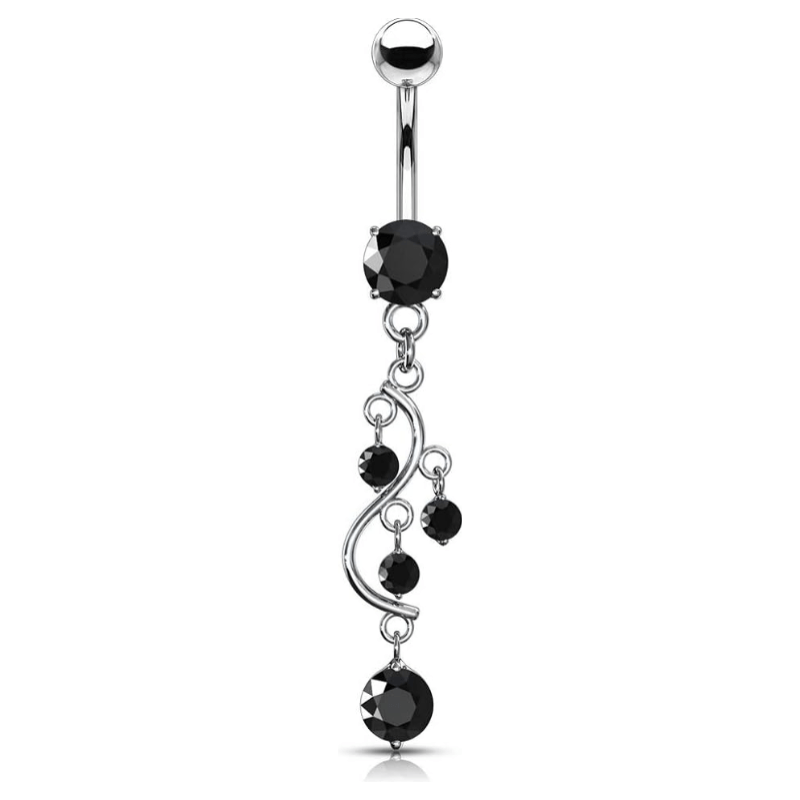 14G Stainless Steel Cascading CZ Crystal Vine Dangling Belly Button Ring - QIAO Crystal我的商店QIAO Crystal