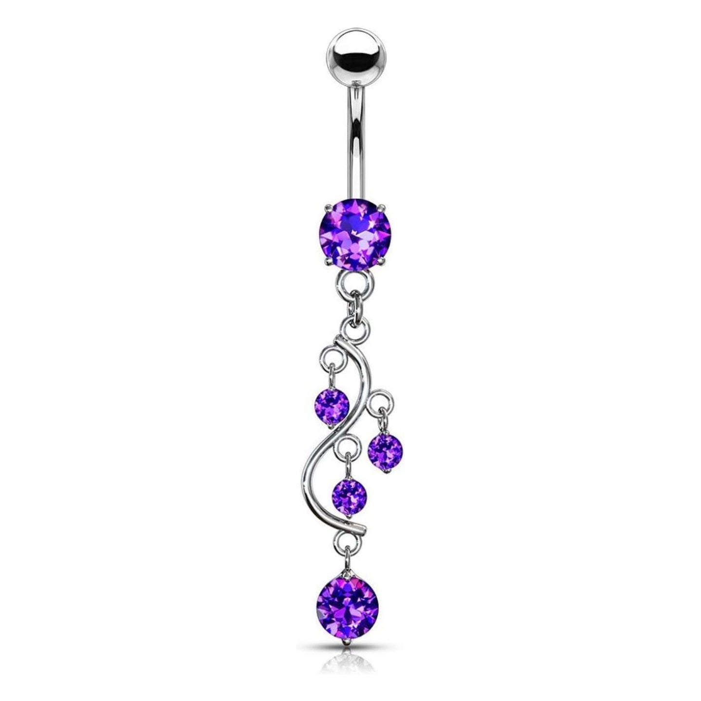 14G Stainless Steel Cascading CZ Crystal Vine Dangling Belly Button Ring - QIAO Crystal我的商店QIAO Crystal