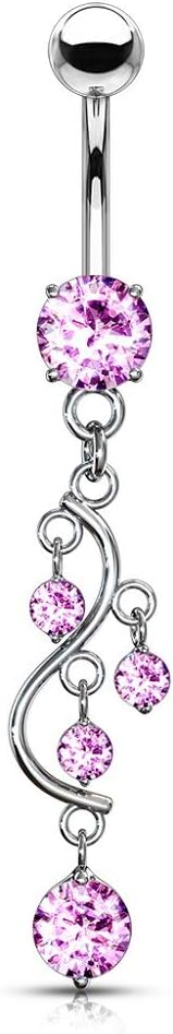 14G Stainless Steel Cascading CZ Crystal Vine Dangling Belly Button Ring - 我的商店我的商店我的商店