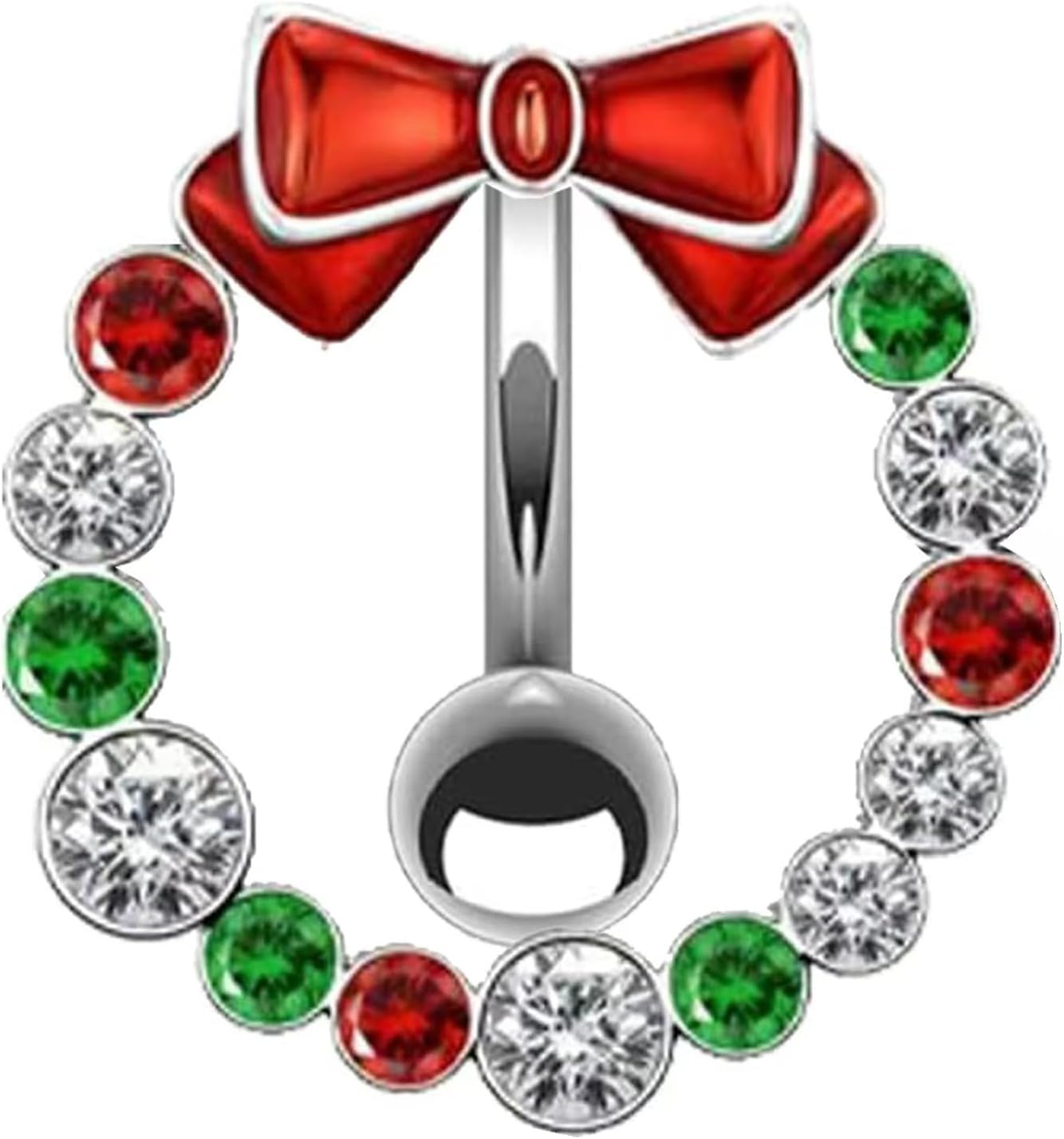 14G Stainless Steel Christmas Wreath Belly Button Rings Christmas CZ Belly Button Barbell Rings Body Piercing Jewelry for Women - 我的商店我的商店我的商店