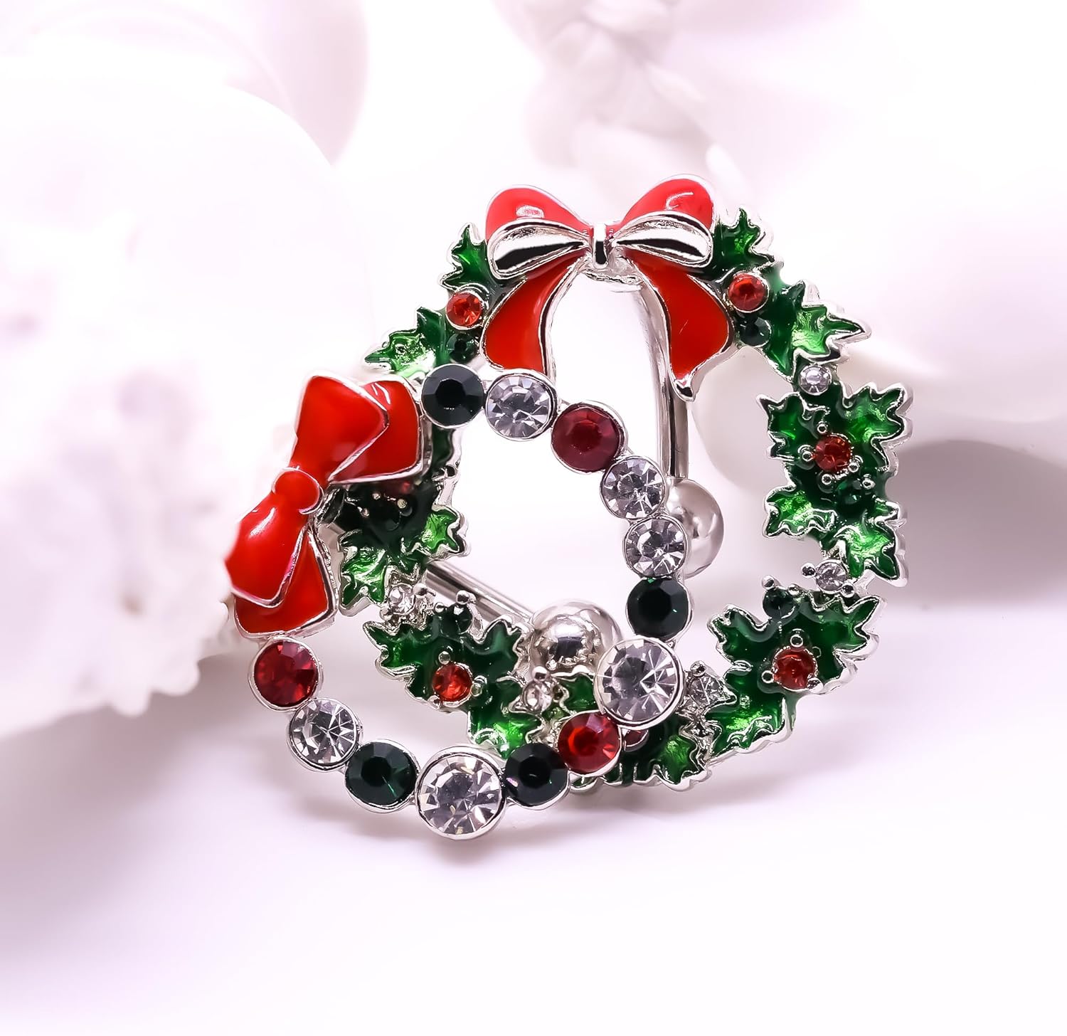14G Stainless Steel Christmas Wreath Belly Button Rings Christmas CZ Belly Button Barbell Rings Body Piercing Jewelry for Women - 我的商店我的商店我的商店