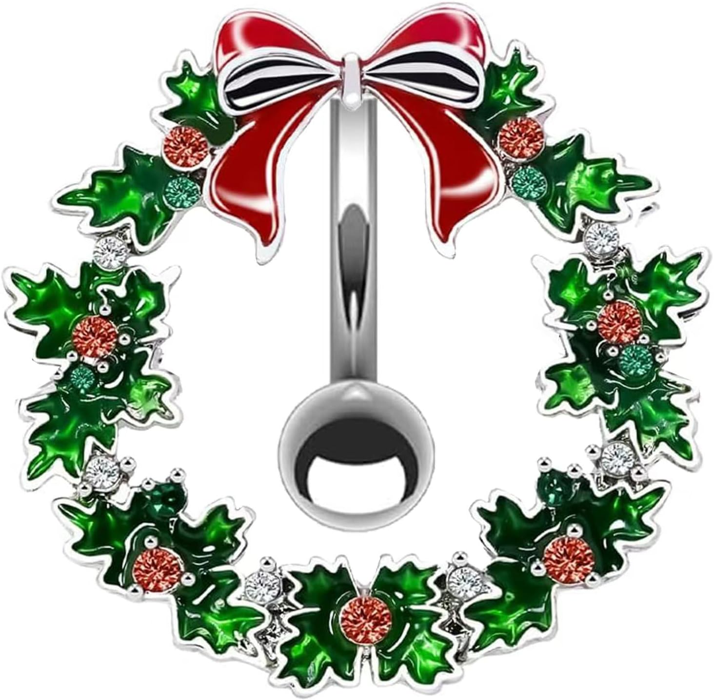 14G Stainless Steel Christmas Wreath Belly Button Rings Christmas CZ Belly Button Barbell Rings Body Piercing Jewelry for Women - 我的商店我的商店我的商店