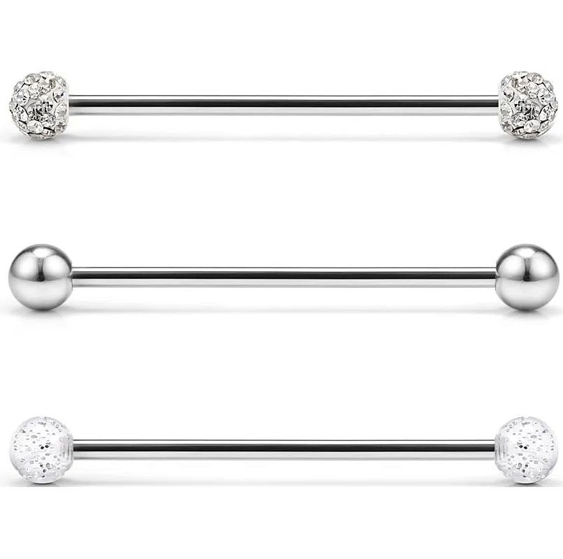 14G Stainless Steel Crystal Ferido Ball Short Industrial Barbell Earring Cartilage - QIAO CrystalQIAO CrystalQIAO Crystal