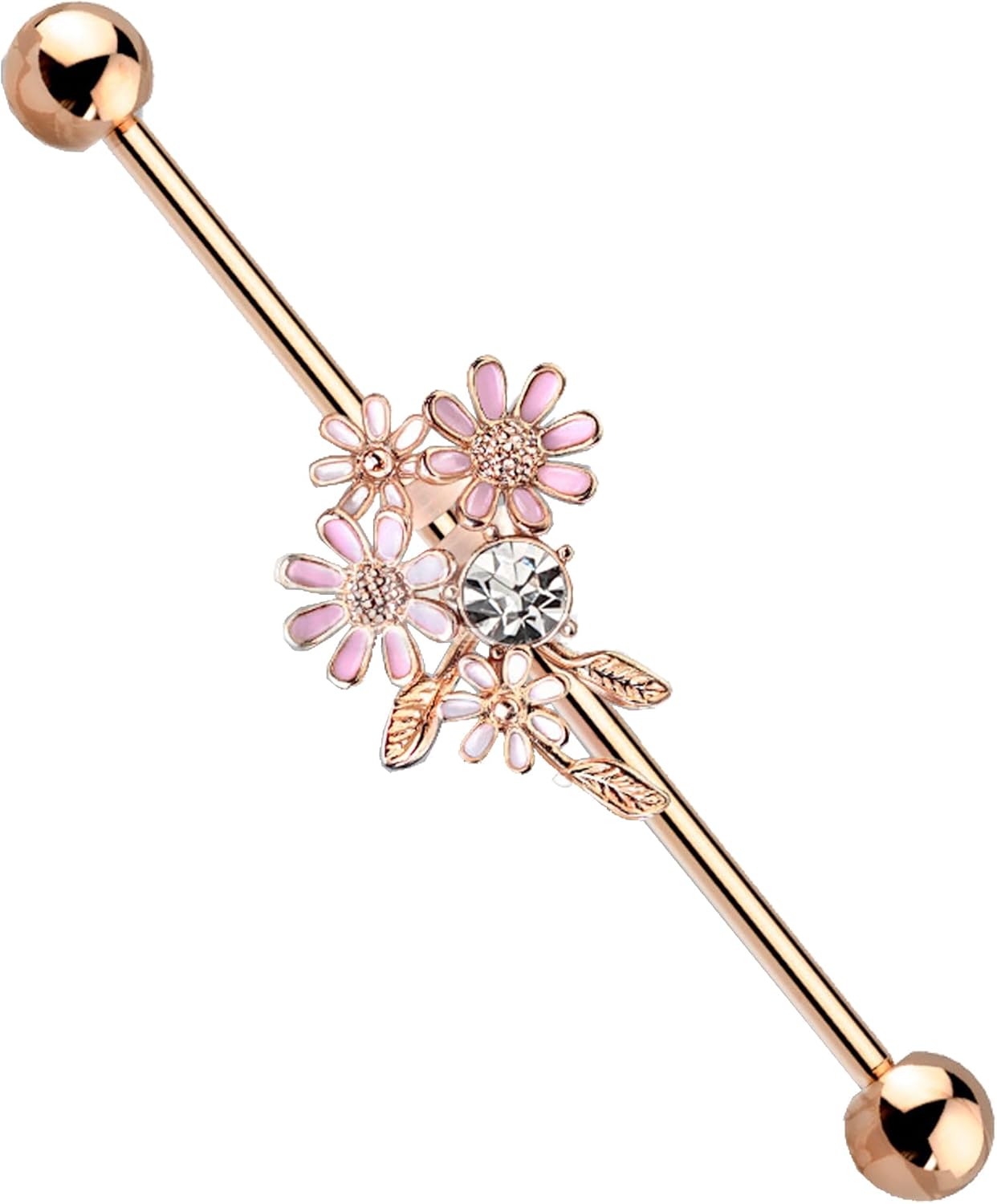 14G Stainless Steel Flower Industrial Barbell Cartilage Earrings 316L Industrial Piercing Bar - QIAO CrystalQIAO CrystalQIAO Crystal