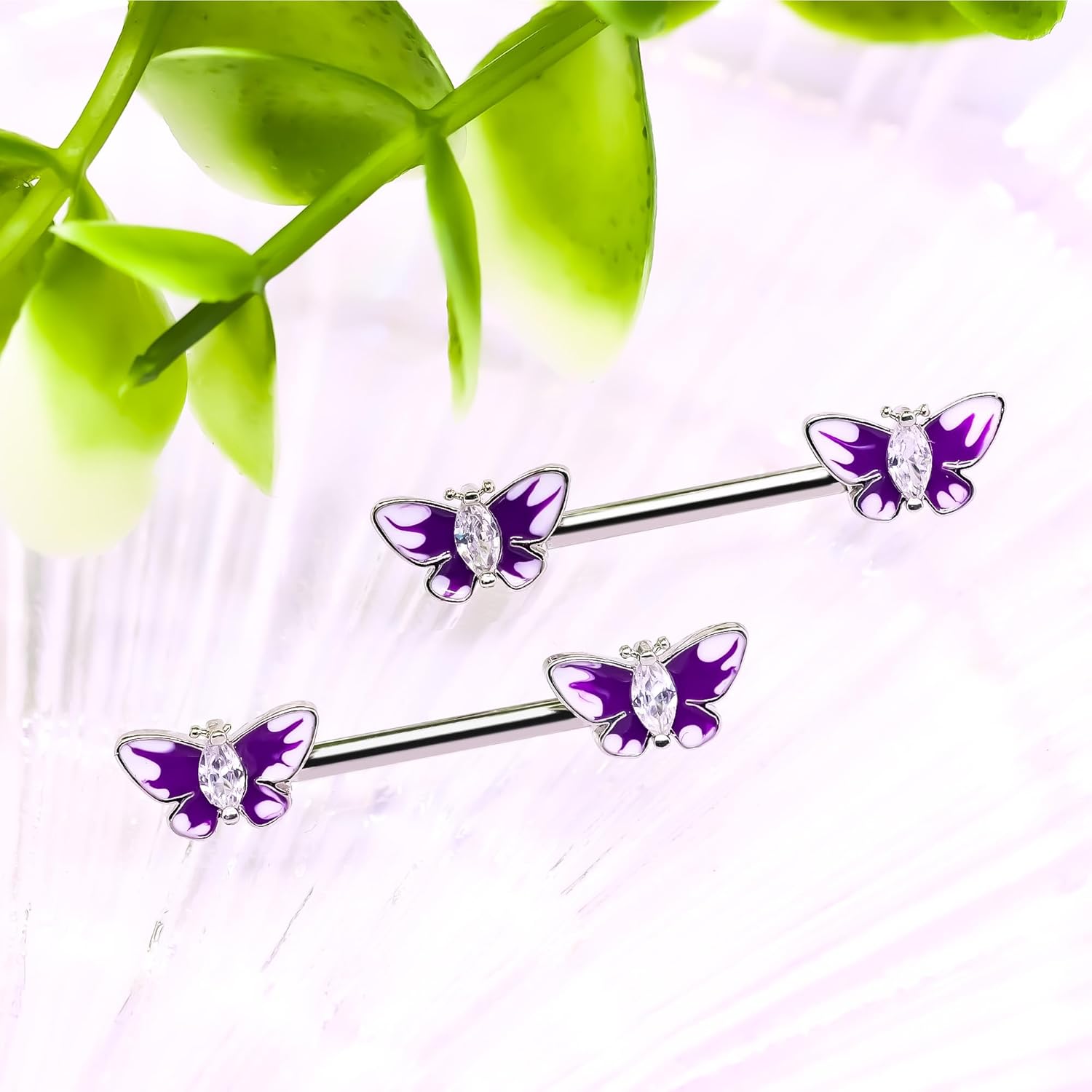 14G Stainless Steel Heart Nipple Rings and Barbell - Butterfly, Starlight Acrylic Ball, Tongue Rings for Women and Men - QIAO CrystalQIAO CrystalQIAO Crystal