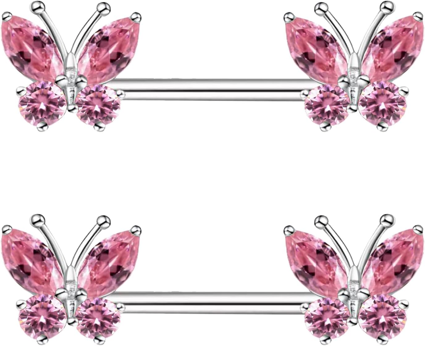 14G Stainless Steel Heart Nipple Rings and Barbell - Butterfly, Starlight Acrylic Ball, Tongue Rings for Women and Men - QIAO CrystalQIAO CrystalQIAO Crystal