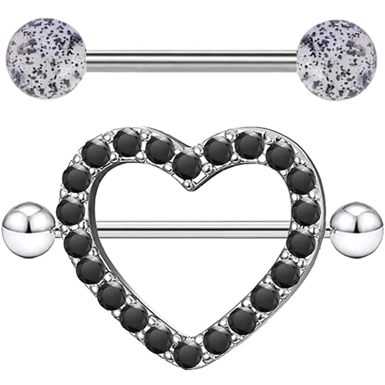 14G Stainless Steel Heart Nipple Rings and Barbell - Butterfly, Starlight Acrylic Ball, Tongue Rings for Women and Men - QIAO CrystalQIAO CrystalQIAO Crystal