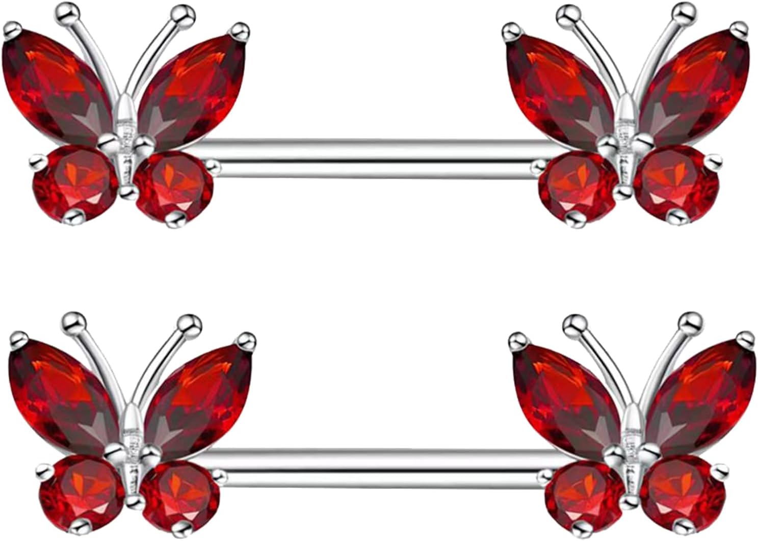 14G Stainless Steel Heart Nipple Rings and Barbell - Butterfly, Starlight Acrylic Ball, Tongue Rings for Women and Men - QIAO CrystalQIAO CrystalQIAO Crystal