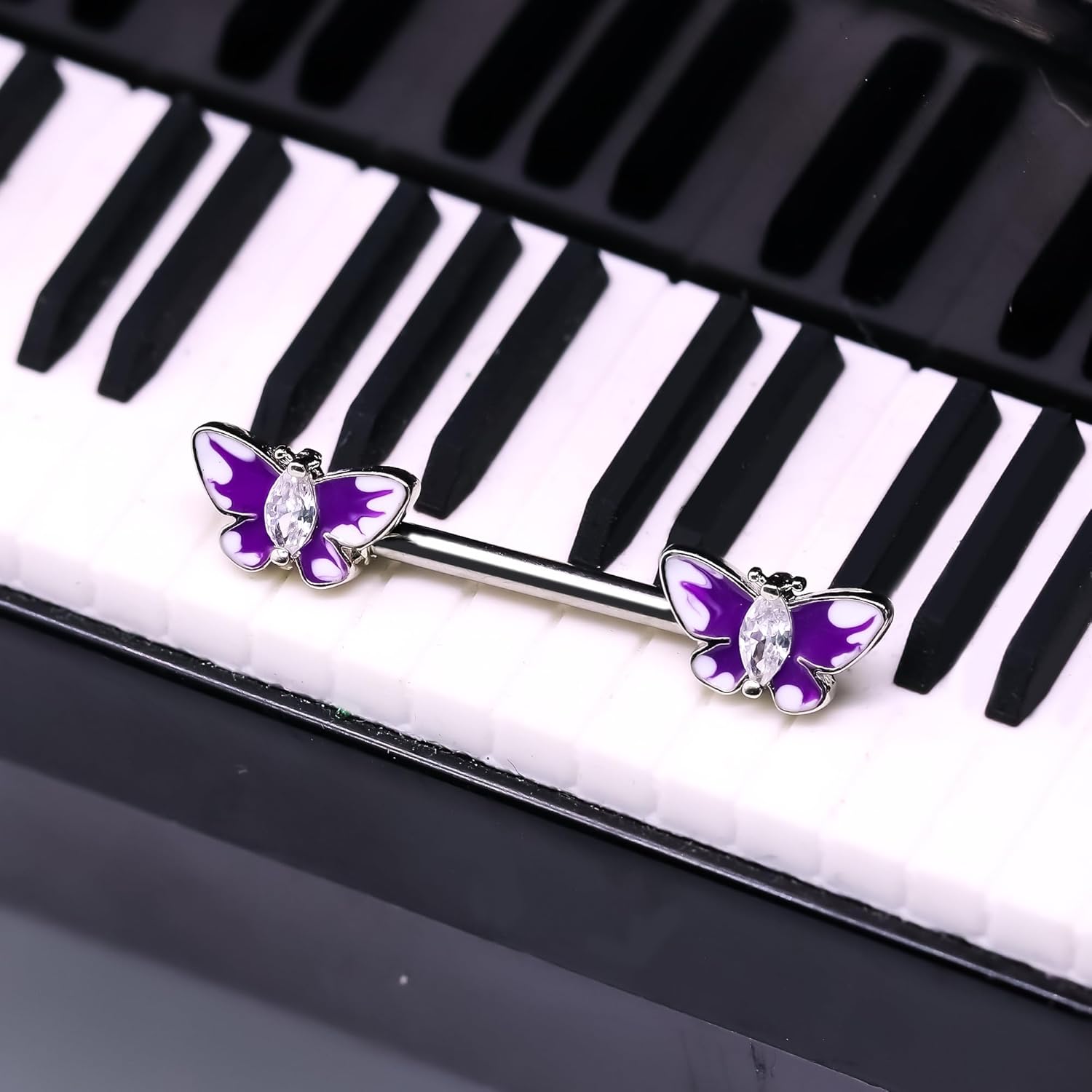 14G Stainless Steel Heart Nipple Rings and Barbell - Butterfly, Starlight Acrylic Ball, Tongue Rings for Women and Men - QIAO CrystalQIAO CrystalQIAO Crystal