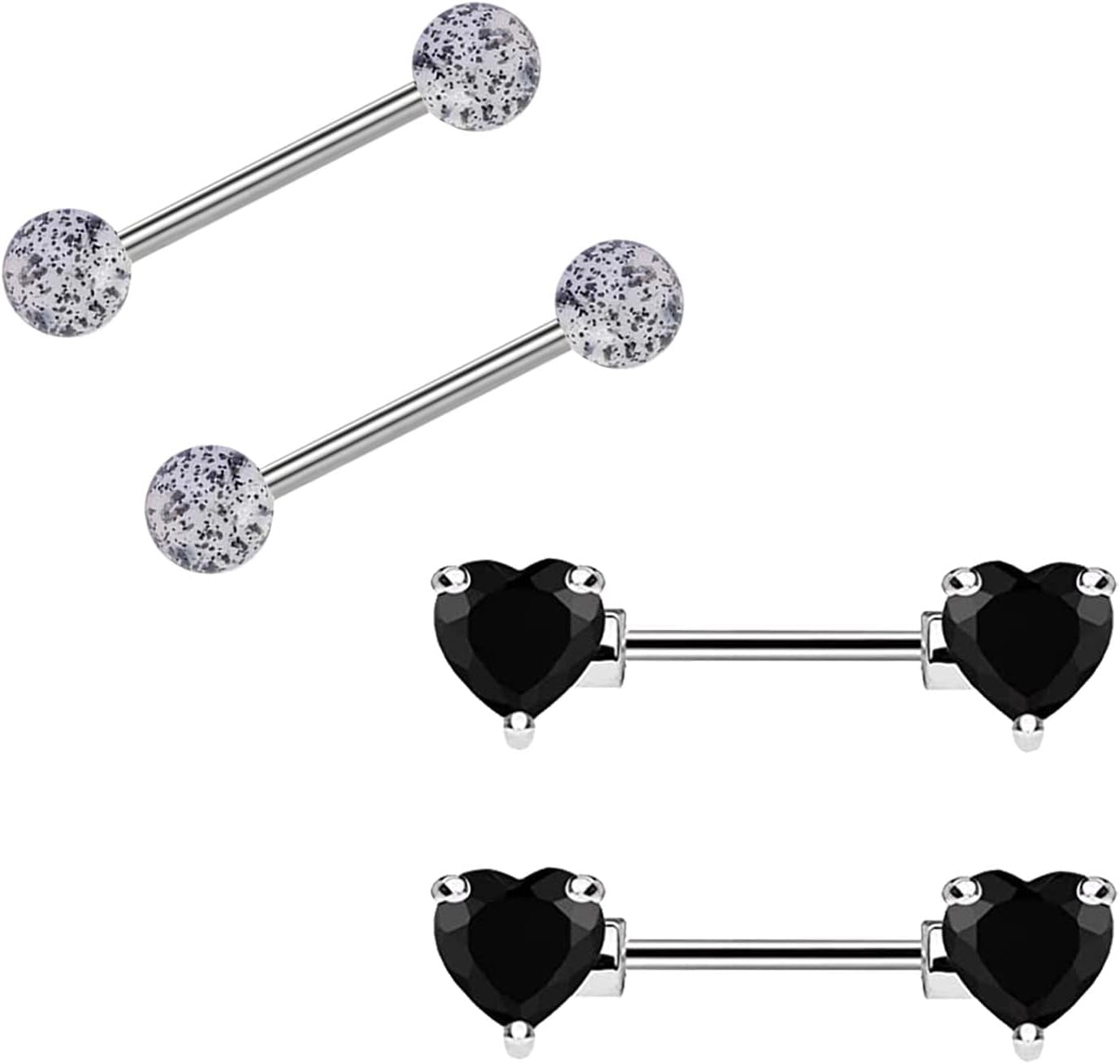 14G Stainless Steel Heart Nipple Rings and Barbell - Butterfly, Starlight Acrylic Ball, Tongue Rings for Women and Men - QIAO CrystalQIAO CrystalQIAO Crystal