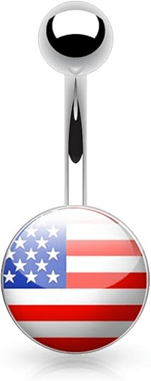 14G Stainless Steel Inlaid Clear Epoxy Picture Logo Belly Button Ring - QIAO Crystal我的商店QIAO Crystal