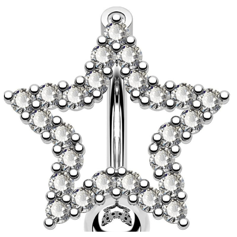 14G Star/Drop Shape Belly Rings Pave CZ Crystal Top Down Belly Piercing Jewelry - QIAO Crystal我的商店QIAO Crystal