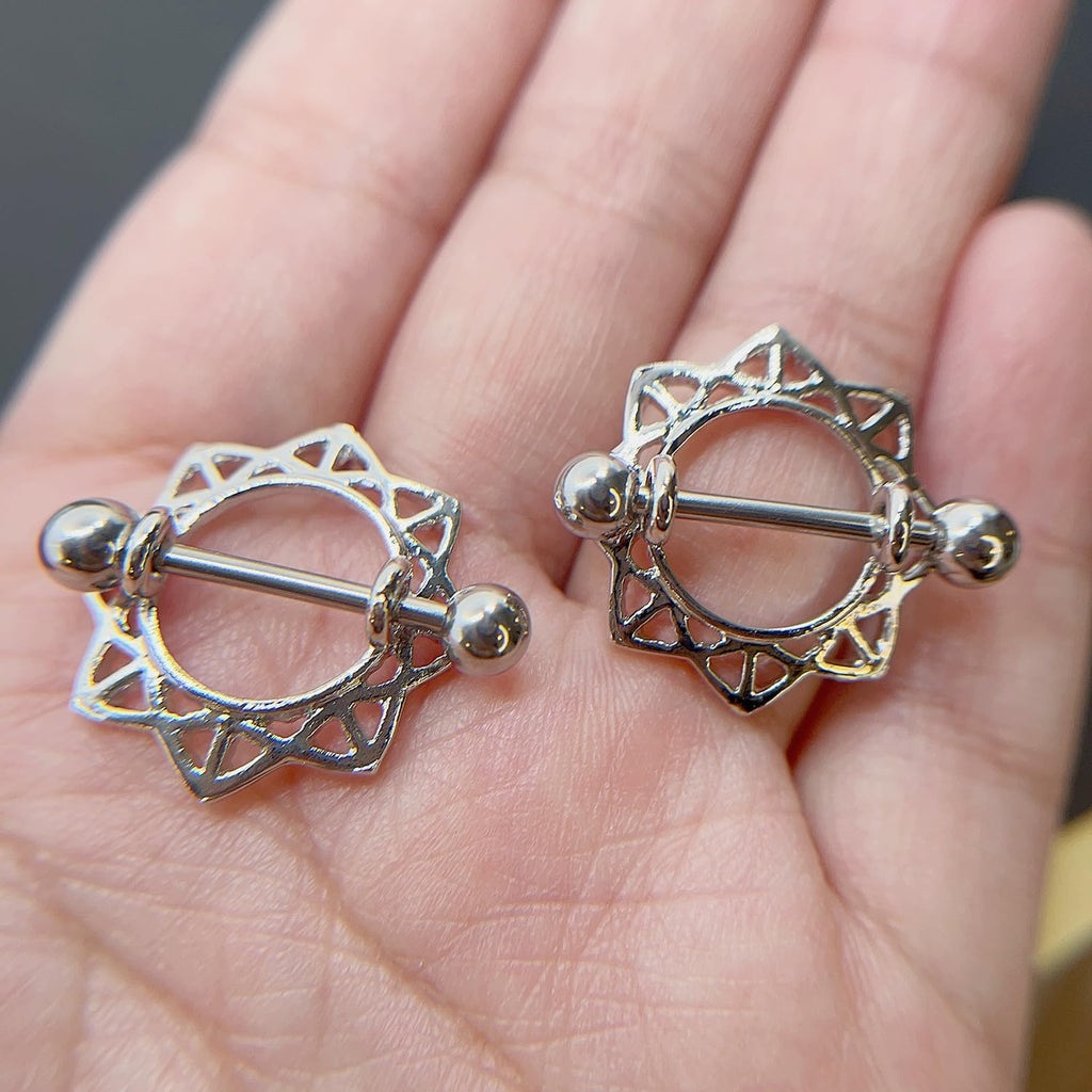 14G Sunflower Nipple Piercing Jewelry, Nipple Rings Surgical Steel for Men and Women, Nipple Shields Barbell Rings - QIAO CrystalQIAO CrystalQIAO Crystal