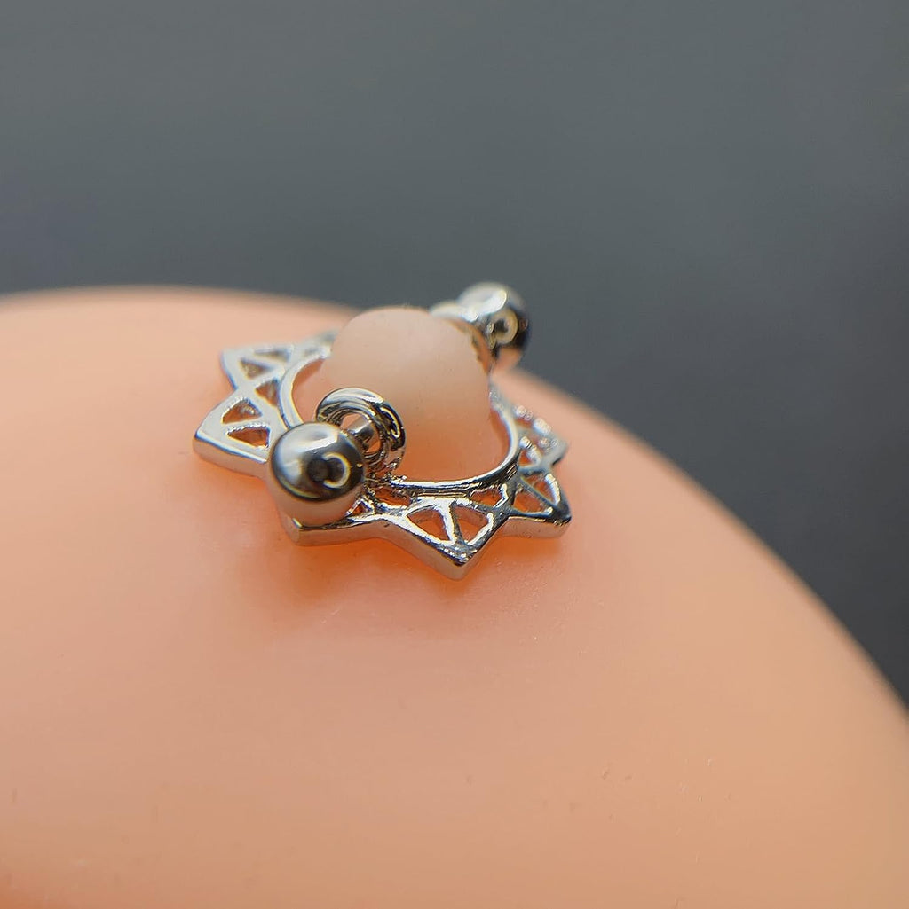 14G Sunflower Nipple Piercing Jewelry, Nipple Rings Surgical Steel for Men and Women, Nipple Shields Barbell Rings - QIAO CrystalQIAO CrystalQIAO Crystal