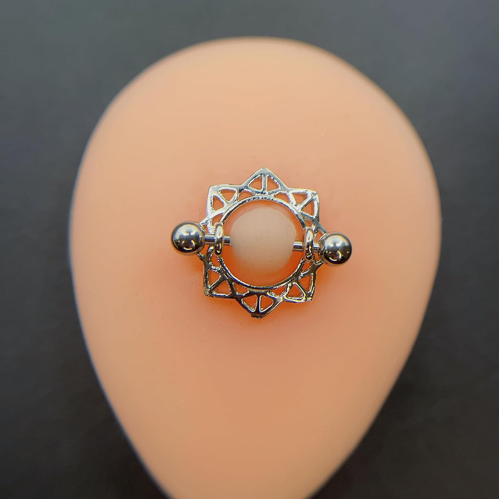 14G Sunflower Nipple Piercing Jewelry, Nipple Rings Surgical Steel for Men and Women, Nipple Shields Barbell Rings - QIAO CrystalQIAO CrystalQIAO Crystal