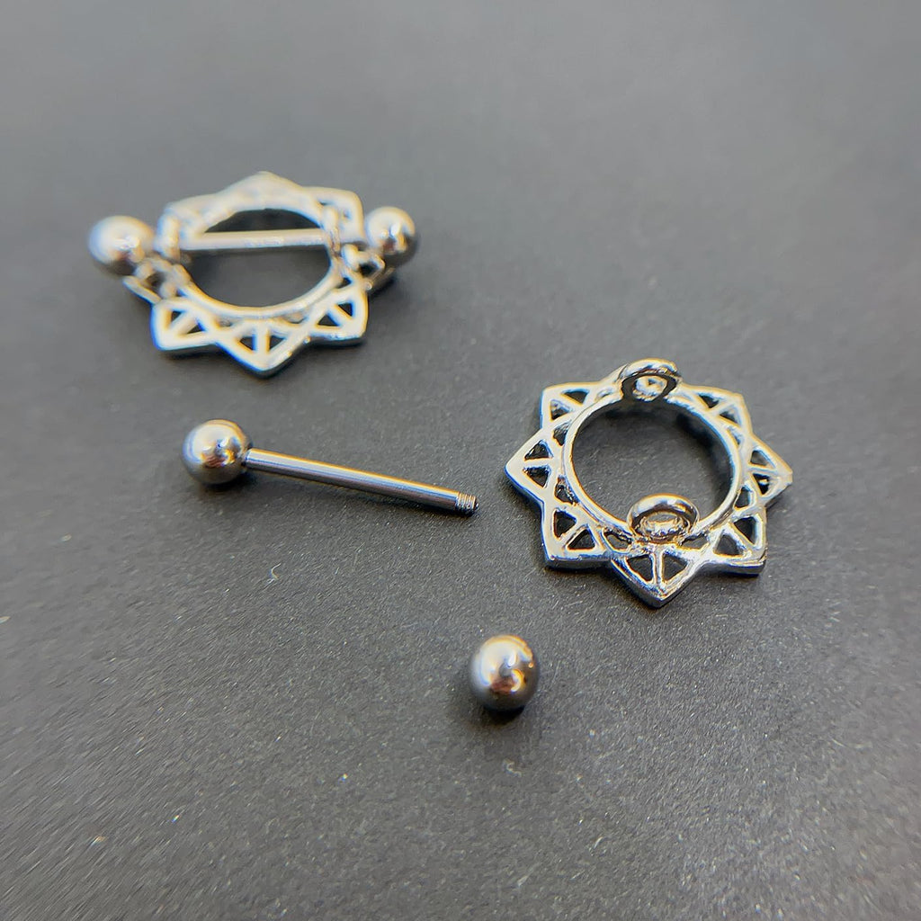 14G Sunflower Nipple Piercing Jewelry, Nipple Rings Surgical Steel for Men and Women, Nipple Shields Barbell Rings - QIAO CrystalQIAO CrystalQIAO Crystal