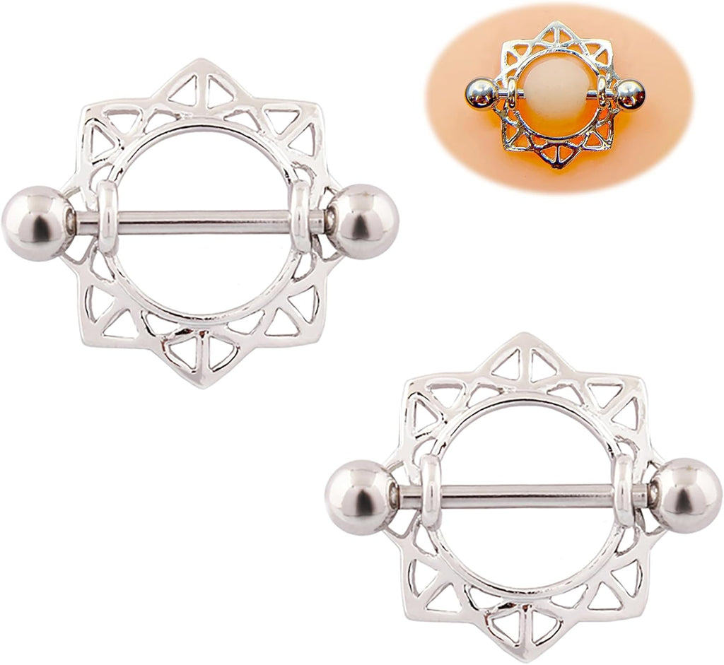 14G Sunflower Nipple Piercing Jewelry, Nipple Rings Surgical Steel for Men and Women, Nipple Shields Barbell Rings - QIAO CrystalQIAO CrystalQIAO Crystal
